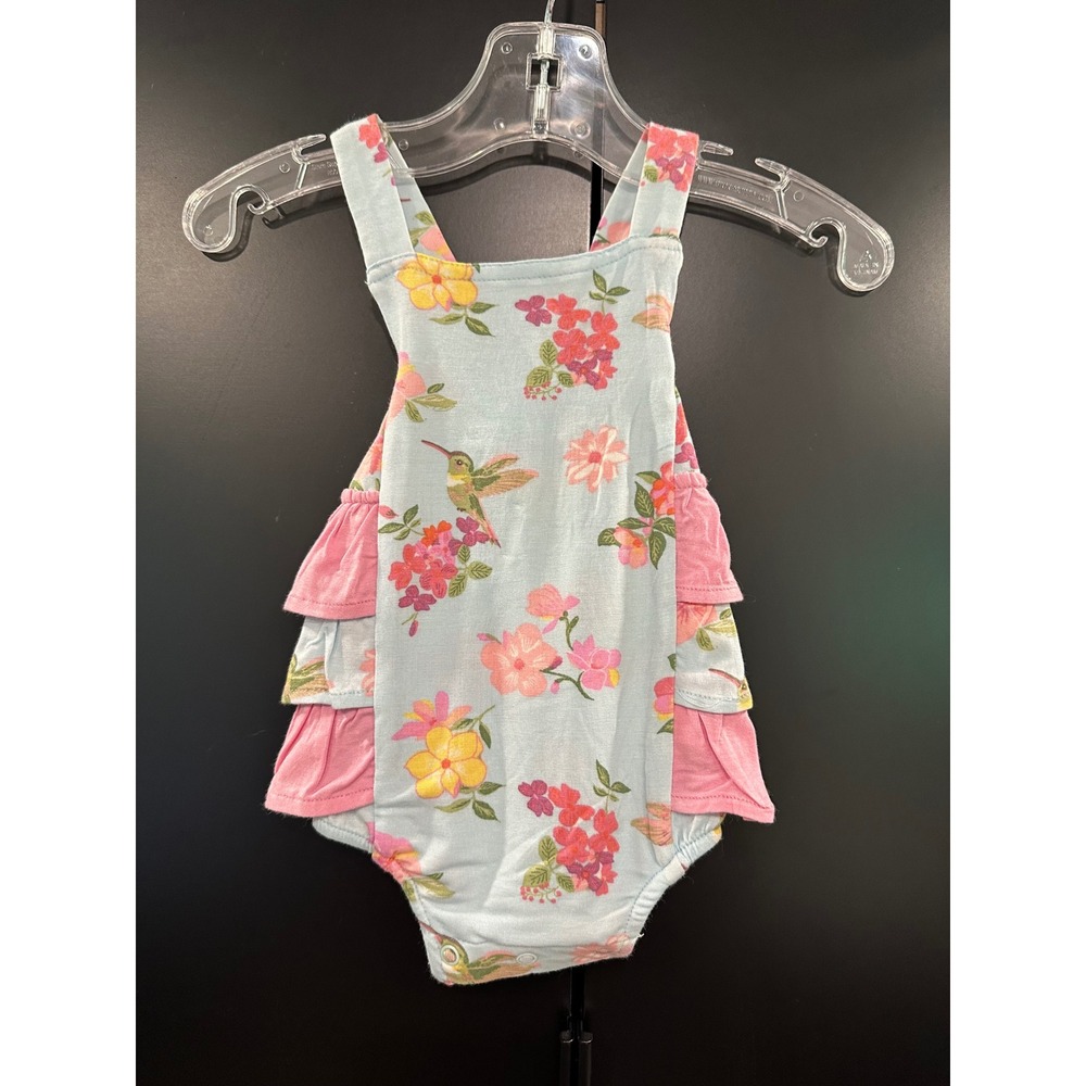 Angel Dear Ruffle Sunsuit Hummingbird Floral Bamboo Romper 0-3M NWT